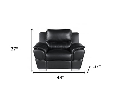 48" Black And Silver Leather Match Club Chair