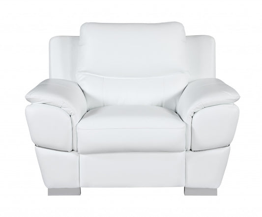 48" White And Silver Leather Match Club Chair