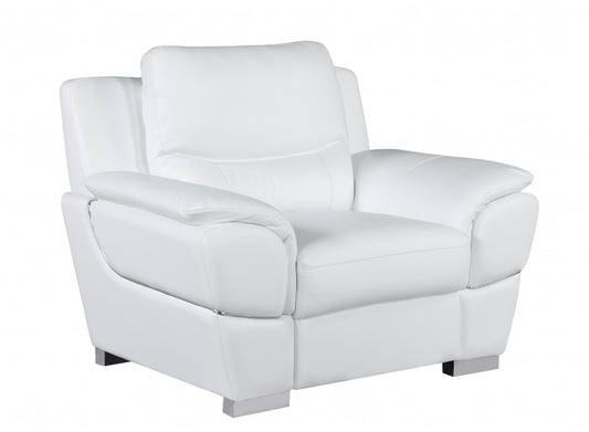 48" White And Silver Leather Match Club Chair