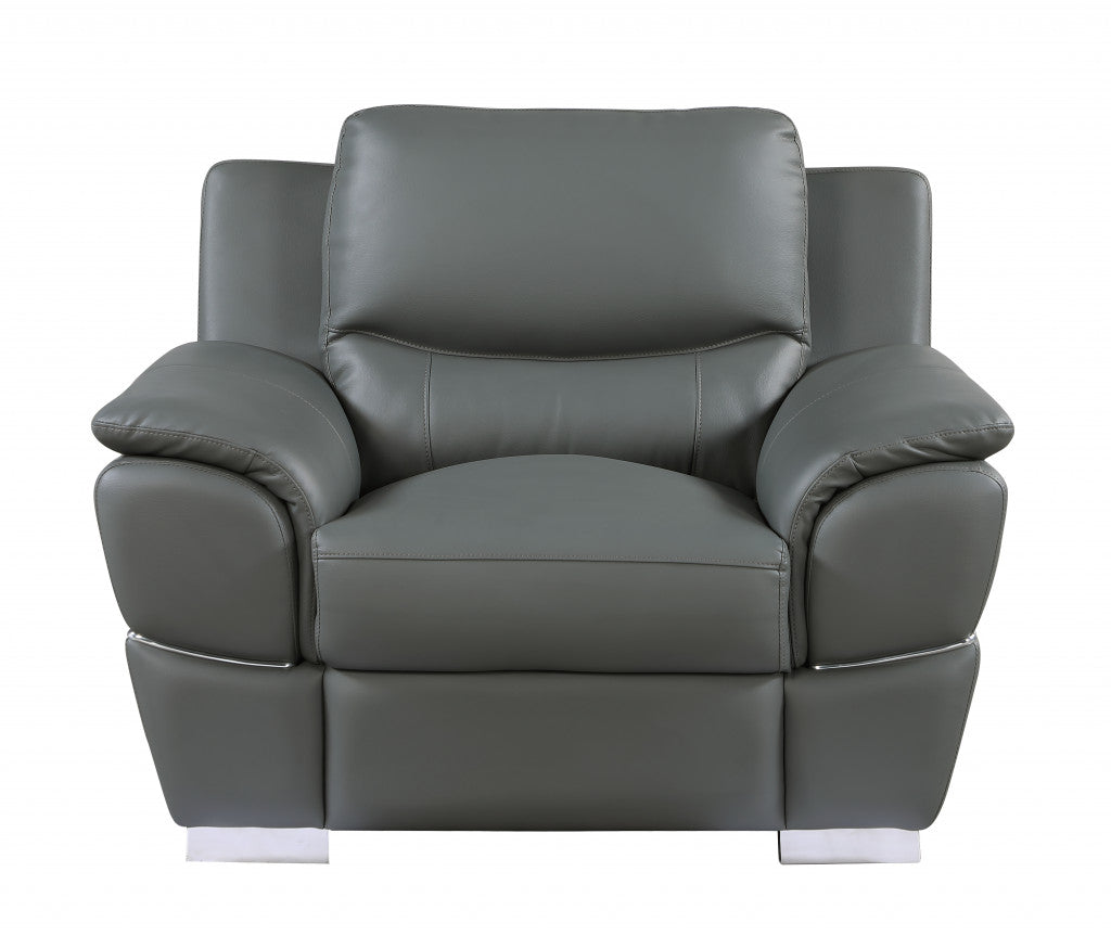 48" Gray And Silver Leather Match Club Chair