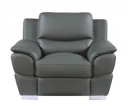 48" Gray And Silver Leather Match Club Chair