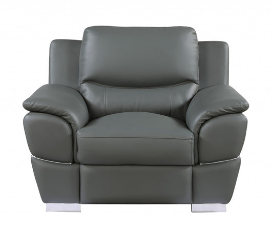 48" Gray And Silver Leather Match Club Chair