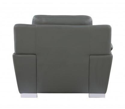 48" Gray And Silver Leather Match Club Chair