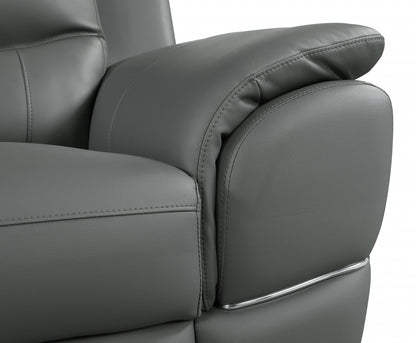 48" Gray And Silver Leather Match Club Chair