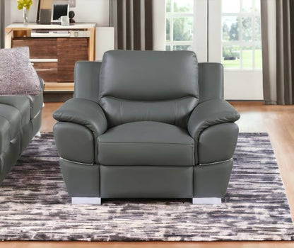 48" Gray And Silver Leather Match Club Chair