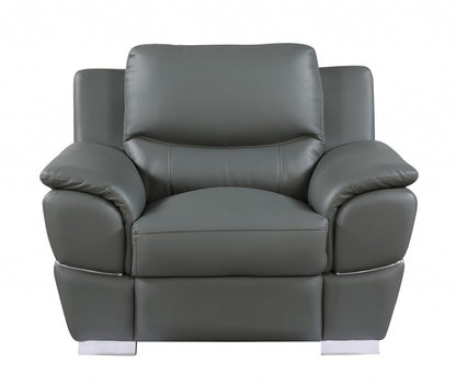 48" Gray And Silver Leather Match Club Chair
