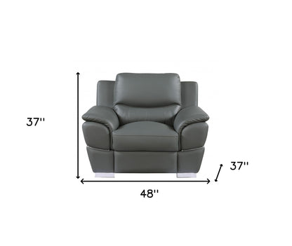 48" Gray And Silver Leather Match Club Chair