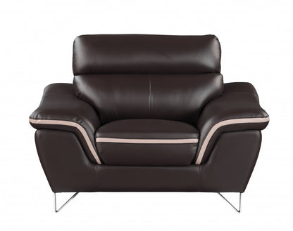 49" Brown And Silver Leather Match Club Chair