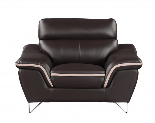 49" Brown And Silver Leather Match Club Chair