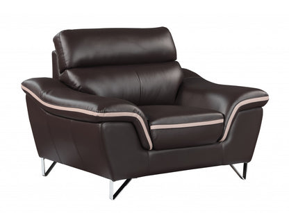 49" Brown And Silver Leather Match Club Chair