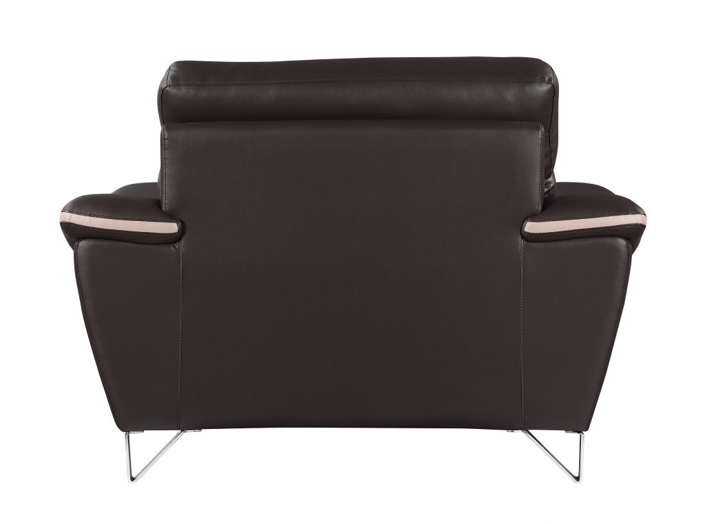 49" Brown And Silver Leather Match Club Chair