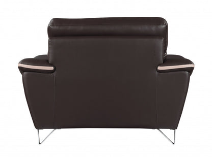 49" Brown And Silver Leather Match Club Chair