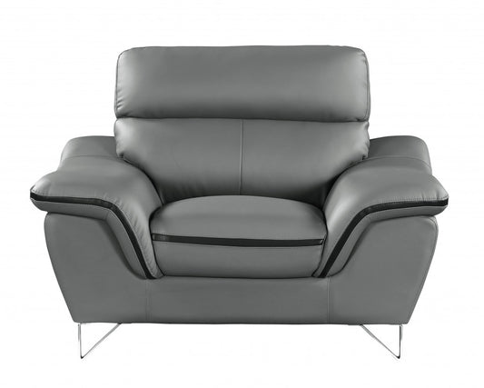 49" Gray And Silver Leather Match Convertible Chair