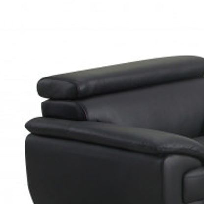 Three Piece Indoor Black Genuine Leather Six Person Seating Set