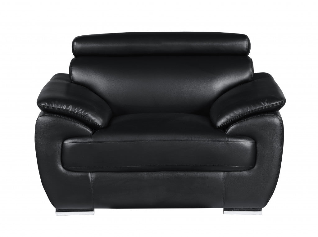 38" Black And White Genuine Leather Chair and a Half
