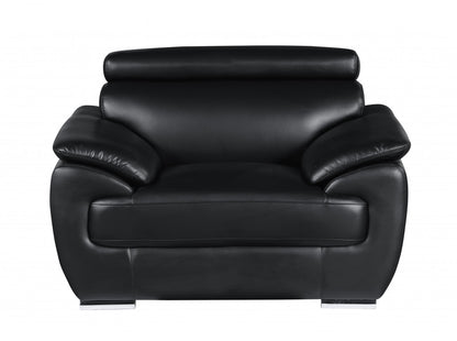 38" Black And White Genuine Leather Chair and a Half