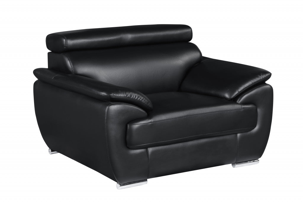 38" Black And White Genuine Leather Chair and a Half