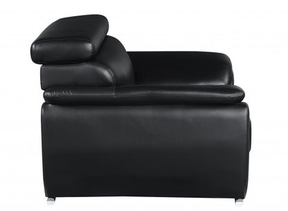 38" Black And White Genuine Leather Chair and a Half