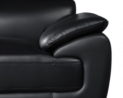 38" Black And White Genuine Leather Chair and a Half