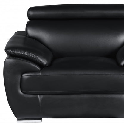 38" Black And White Genuine Leather Chair and a Half