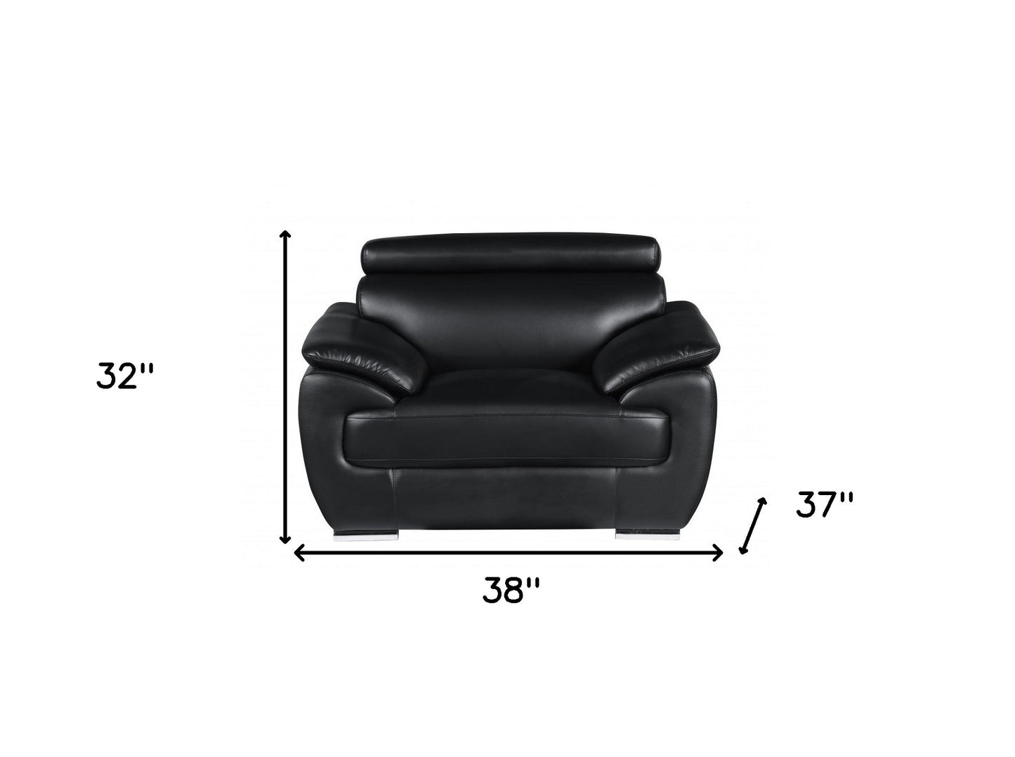 38" Black And White Genuine Leather Chair and a Half
