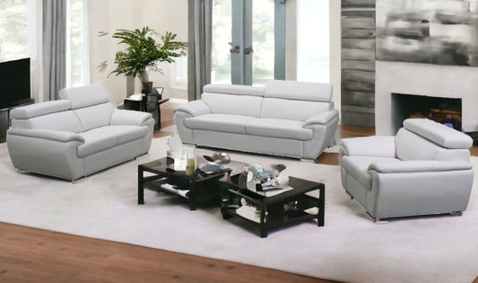Three Piece Indoor White Genuine Leather Six Person Seating Set