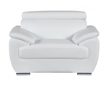38" White And Silver Genuine Leather Chair and a Half