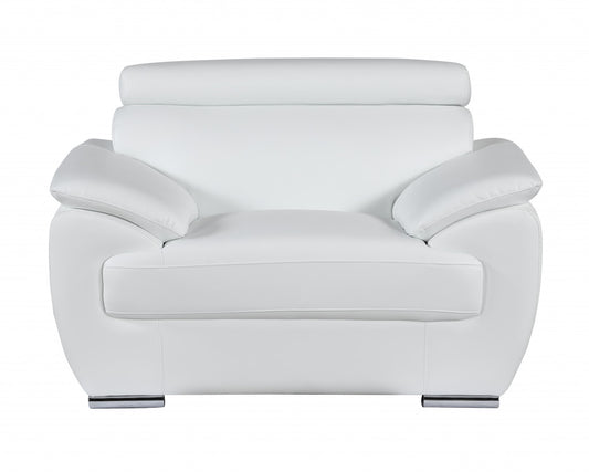 38" White And Silver Genuine Leather Chair and a Half
