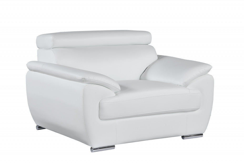 38" White And Silver Genuine Leather Chair and a Half