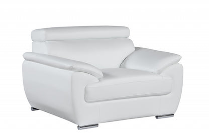 38" White And Silver Genuine Leather Chair and a Half