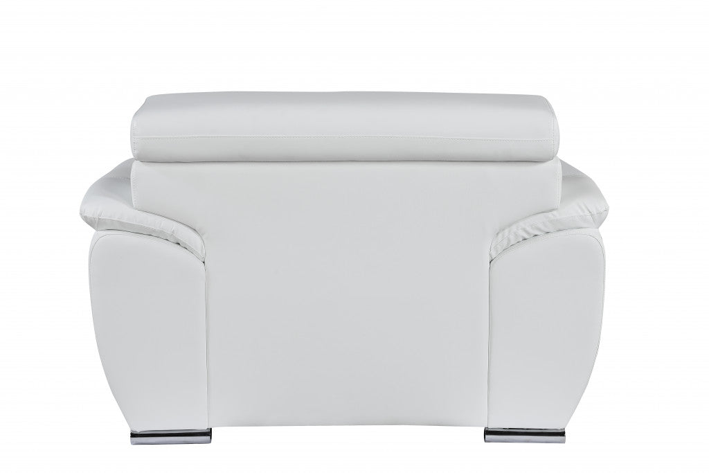 38" White And Silver Genuine Leather Chair and a Half
