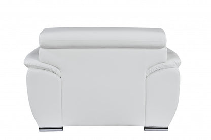 38" White And Silver Genuine Leather Chair and a Half