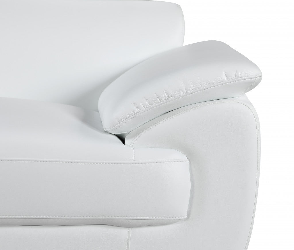 38" White And Silver Genuine Leather Chair and a Half