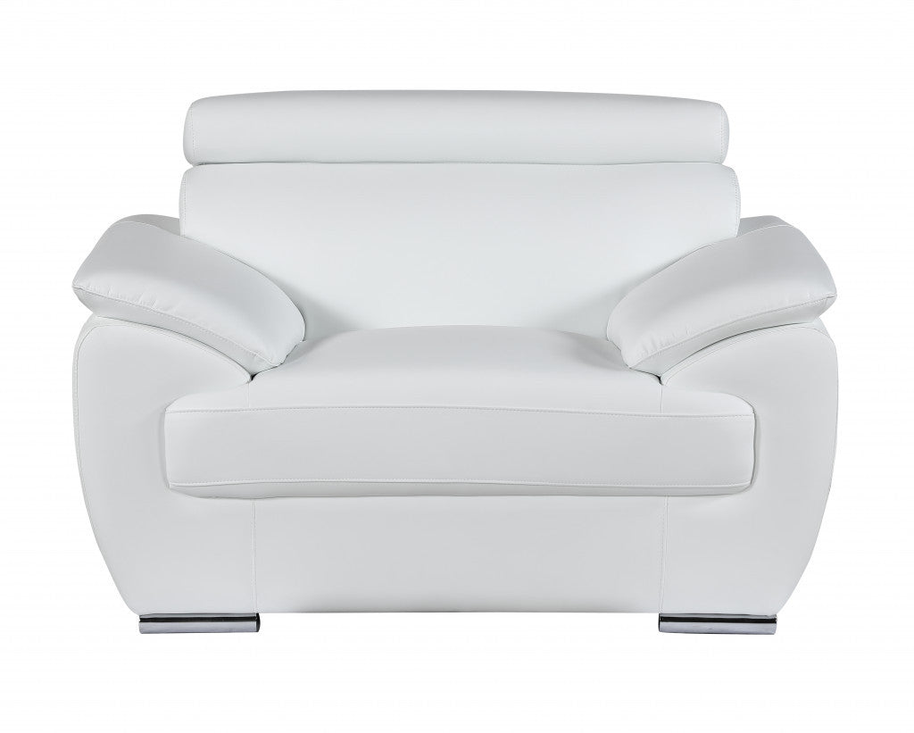 38" White And Silver Genuine Leather Chair and a Half