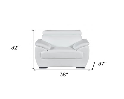38" White And Silver Genuine Leather Chair and a Half