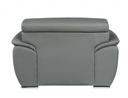 38" Gray And Silver Genuine Leather Chair and a Half