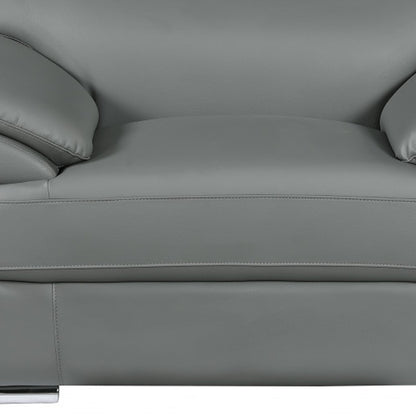 38" Gray And Silver Genuine Leather Chair and a Half