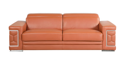 89" Camel Italian Leather Sofa With Silver Legs