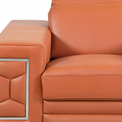 47" Brown And Silver Genuine Leather Arm Chair