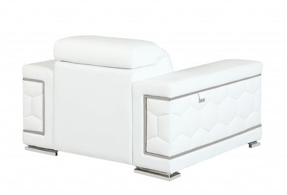 47" White And Silver Genuine Leather Arm Chair