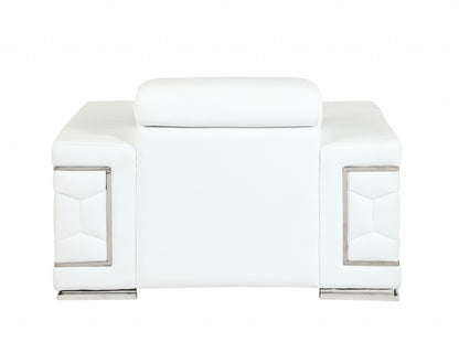 47" White And Silver Genuine Leather Arm Chair
