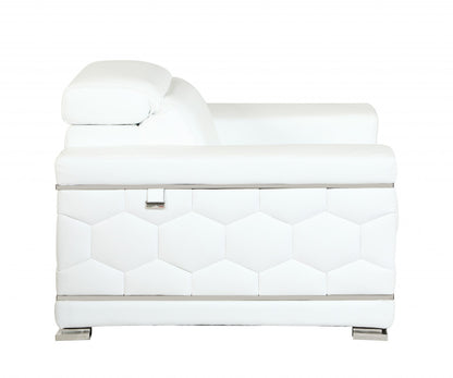 47" White And Silver Genuine Leather Arm Chair