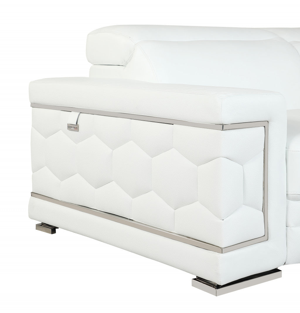 47" White And Silver Genuine Leather Arm Chair