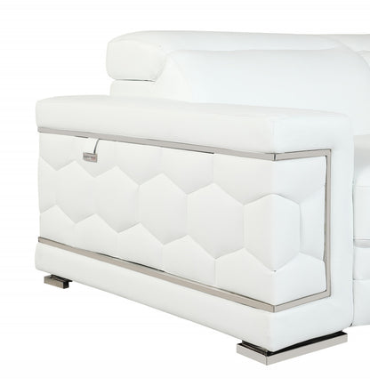 47" White And Silver Genuine Leather Arm Chair