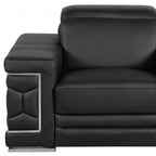 Three Piece Indoor Black Italian Leather Six Person Seating Set