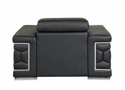 47" Black And Silver Genuine Leather Arm Chair