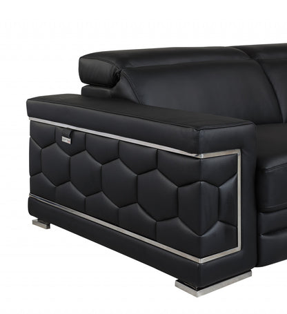 47" Black And Silver Genuine Leather Arm Chair