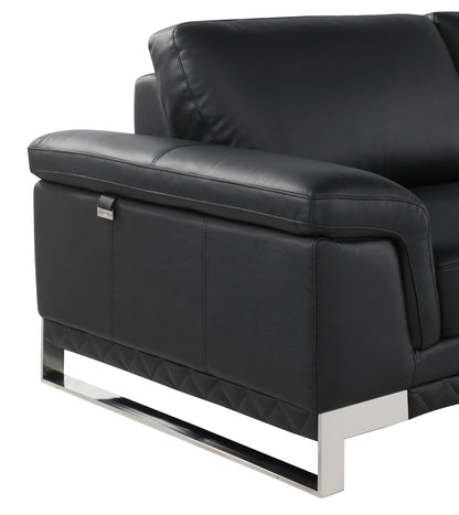 49" Black And Silver Genuine Leather Arm Chair