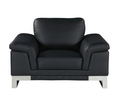 49" Black And Silver Genuine Leather Arm Chair