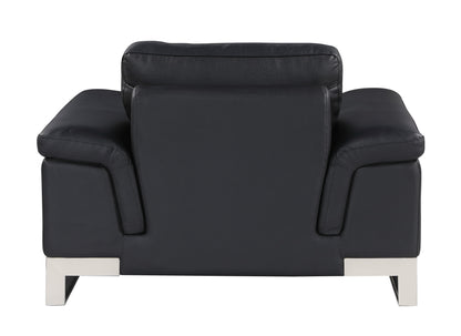 49" Black And Silver Genuine Leather Arm Chair